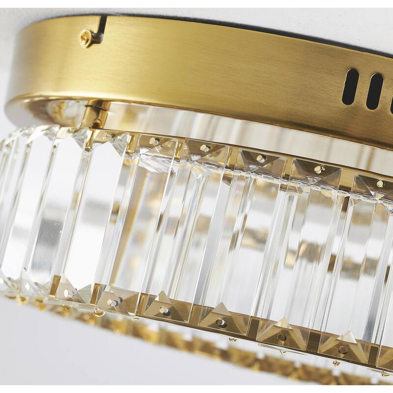 1-Light Brass Dimmable LED Flush Mount With Clear Crystals