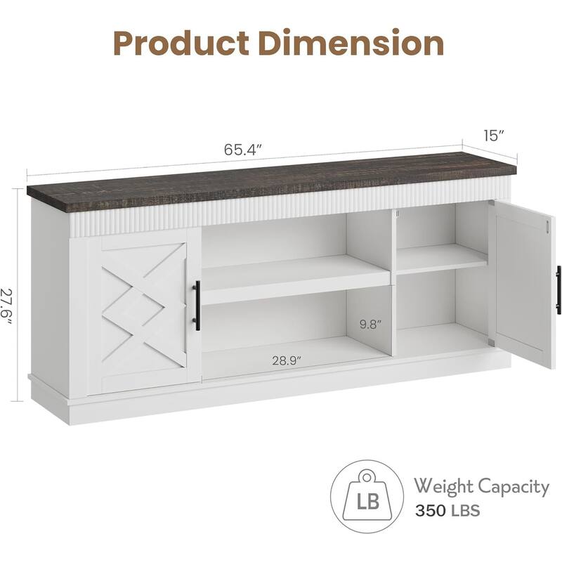 Fluted TV Stand, with 2 Door &Open Storage Shelf
