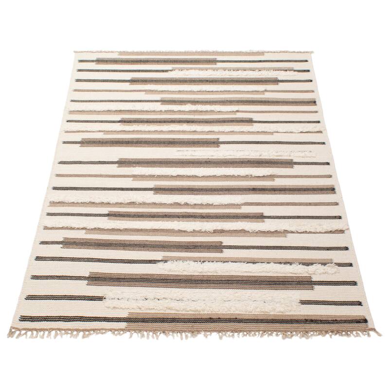 ECARPETGALLERY Hand Tufted Timeless Cream Wool Rug - 5'0 x 8'0