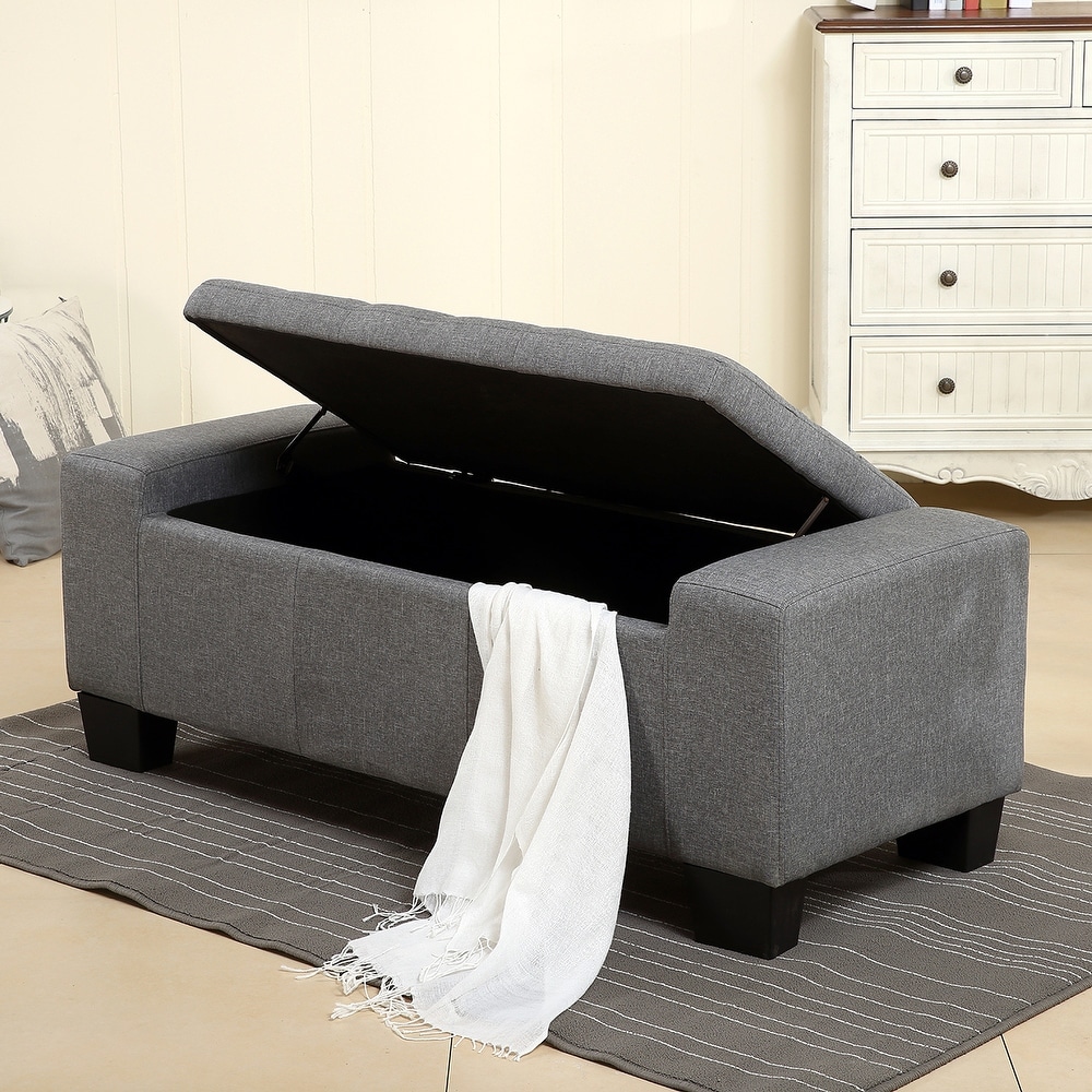 Belleze 51-inch Storage Ottoman Bench Black Faux Leather Large Rectangular Tufted