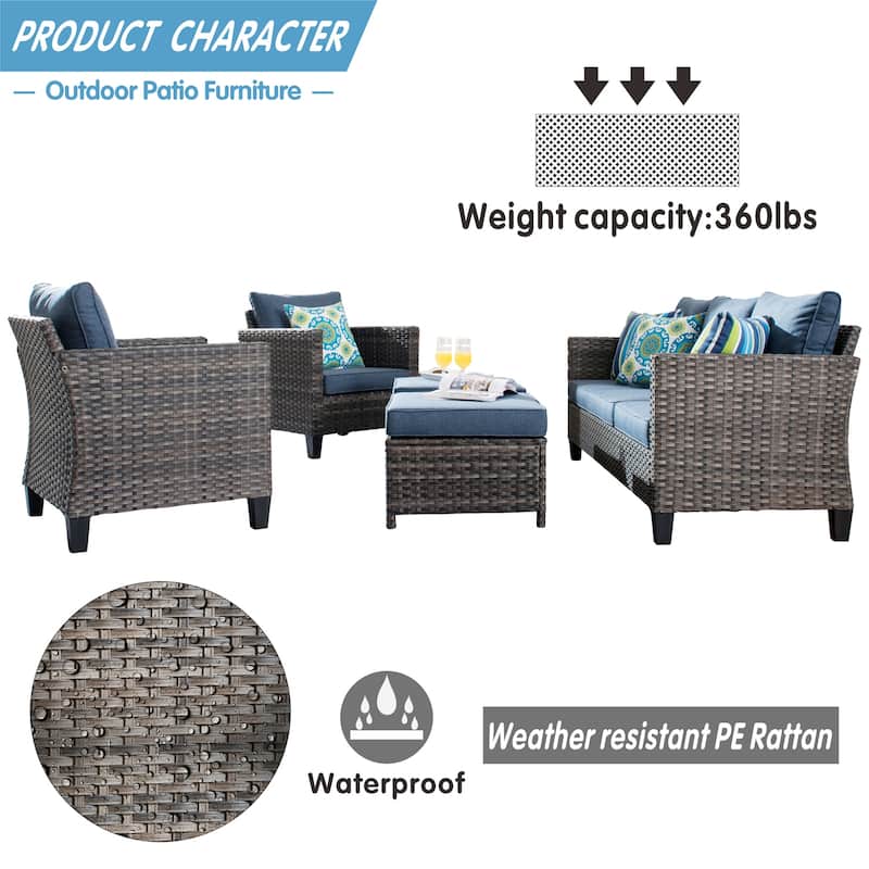 OVIOS 5-piece Patio Furniture Wicker Outdoor High-back Seating Set
