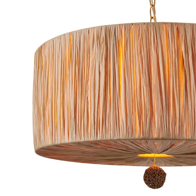 KAWOTI 5-Light Paper Woven Drum-Shape Chandelier - W24.25" x H16.25"(MaxH81.5")