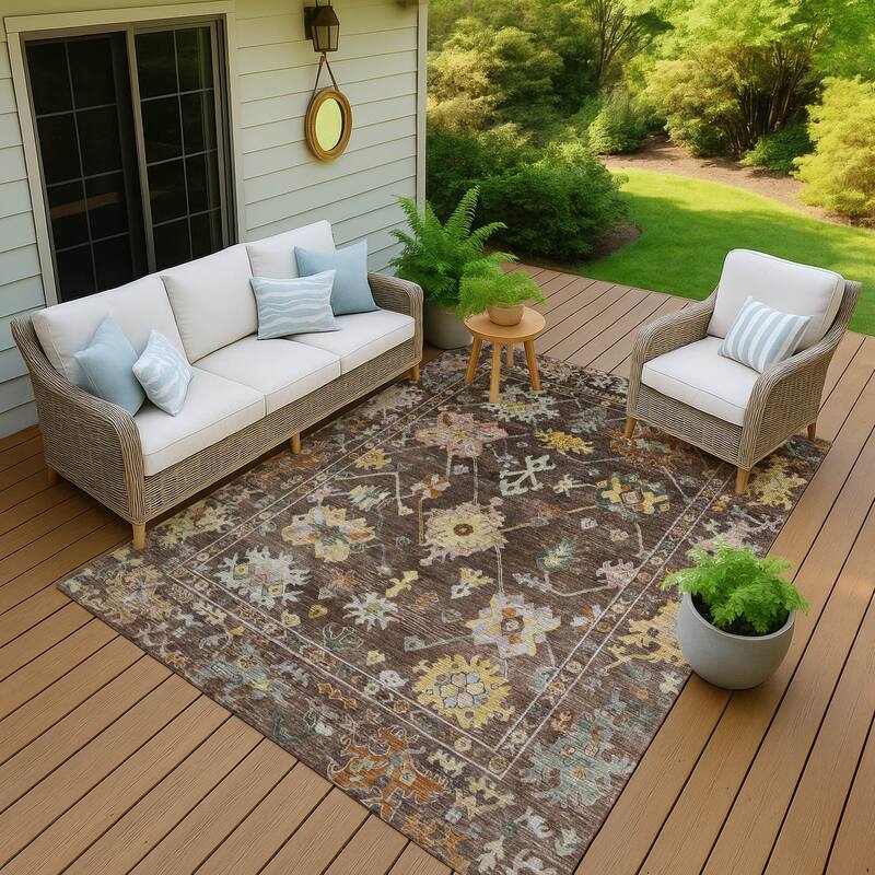 Machine Washable Indoor/ Outdoor Boho Traditional Chantille Rug - 2'6" x 3'10" - Chocolate
