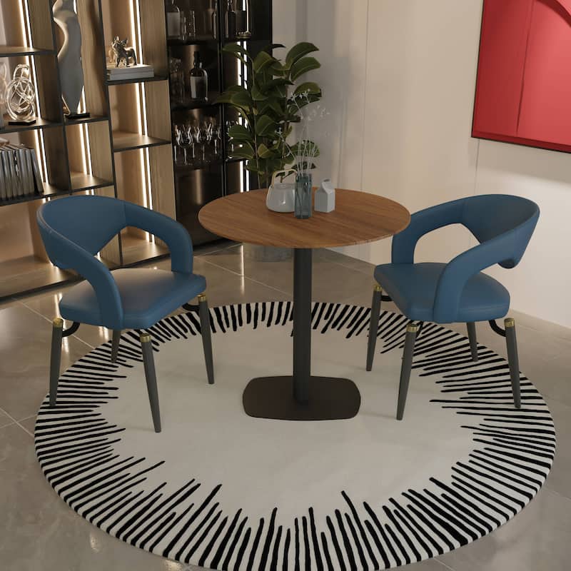 Vail Round Dining Table with 27 in. MDF Tabletop in Black Stainless Steel Square Base Accent Kitchen Table