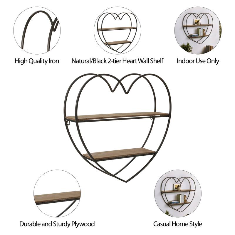 Sagebrook Home Two-tier Heart Shaped Metal Wall Shelf