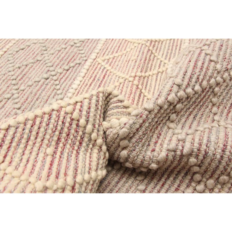 ECARPETGALLERY Braid weave Sienna Cream, Pink Wool Rug - 5'0 x 7'10