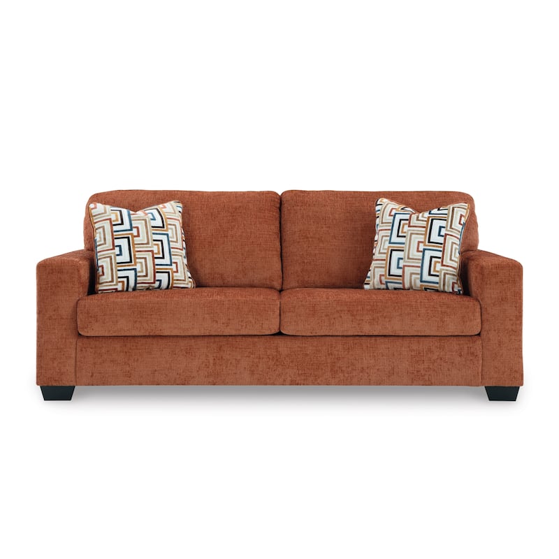 Roundhill Furniture Amoria Contemporary Plush Sofa with Accent Pillows, Rust Terra Chenille Upholstery - 7'6" x 9'6"