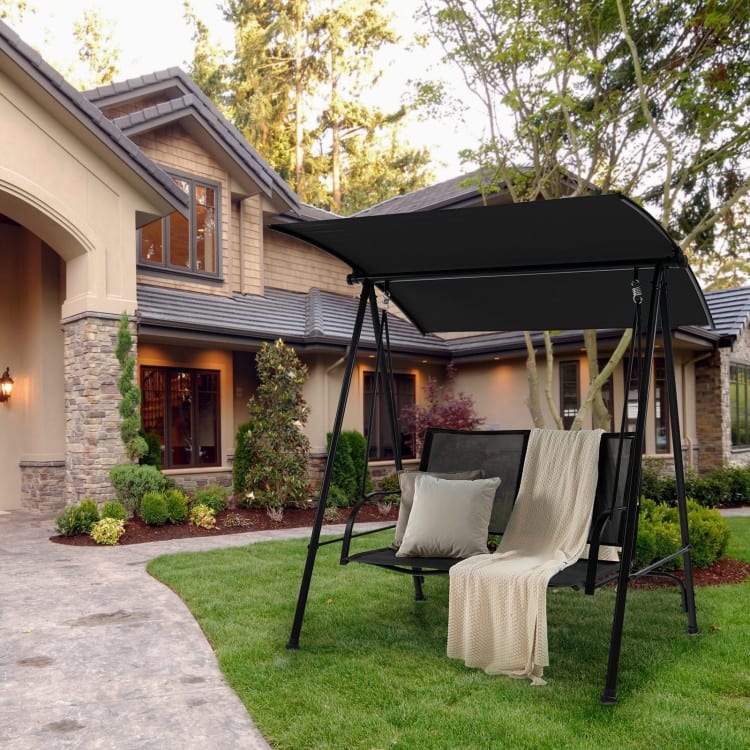 2-Seat Outdoor Canopy Swing with Comfortable Fabric Seat and Heavy-duty Metal Frame - 58" x 45" x 70"