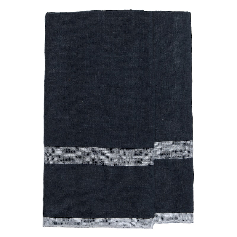 Caravan Laundered Linen Tea Towels Set of 2 - Indigo and White