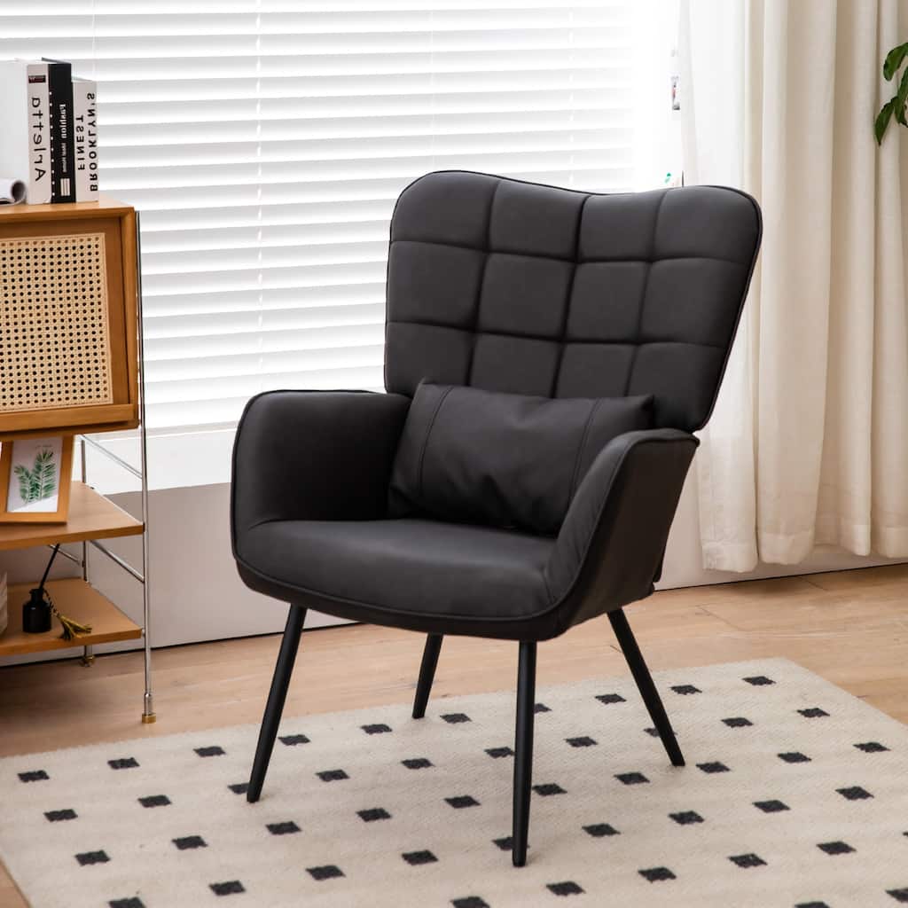 Grey Modern 27.4" High Back Upholstered Arm Chair with Metal Legs and Soft Padded