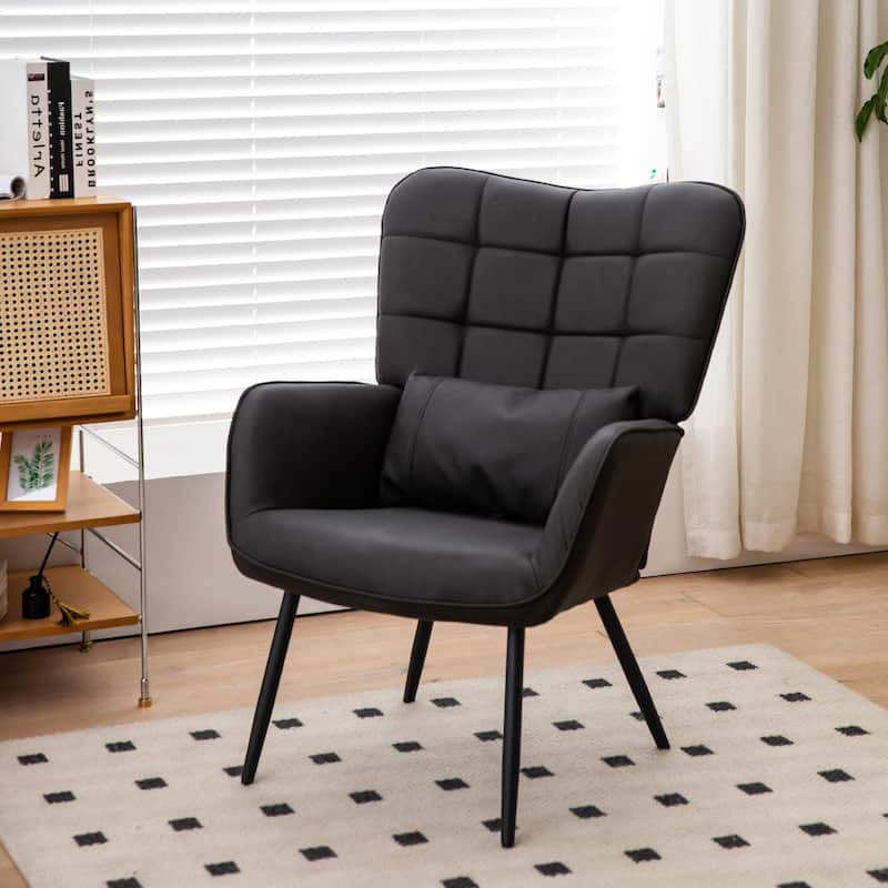 Modern 27.4" High Back Upholstered Arm Chair with Metal Legs and Soft Padded - Grey
