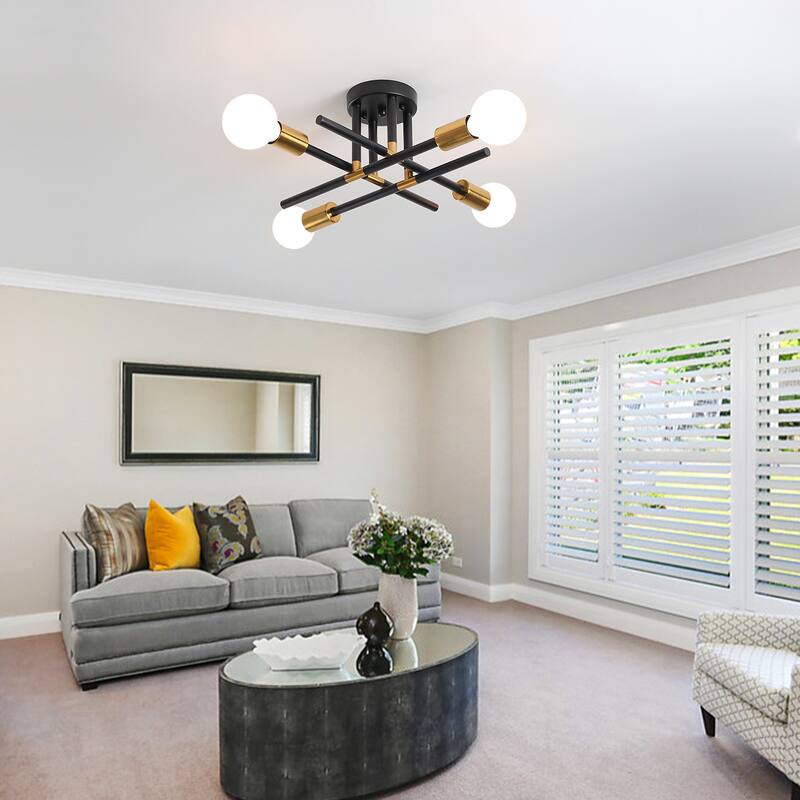 4-Light Modern Semi-Flush Mount Light for Bedroom Study Living Room
