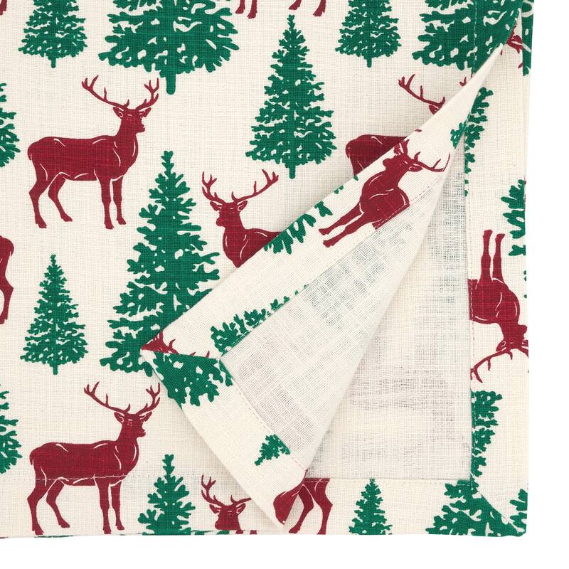 Holiday Table Runner With Deer and Christmas Trees Design