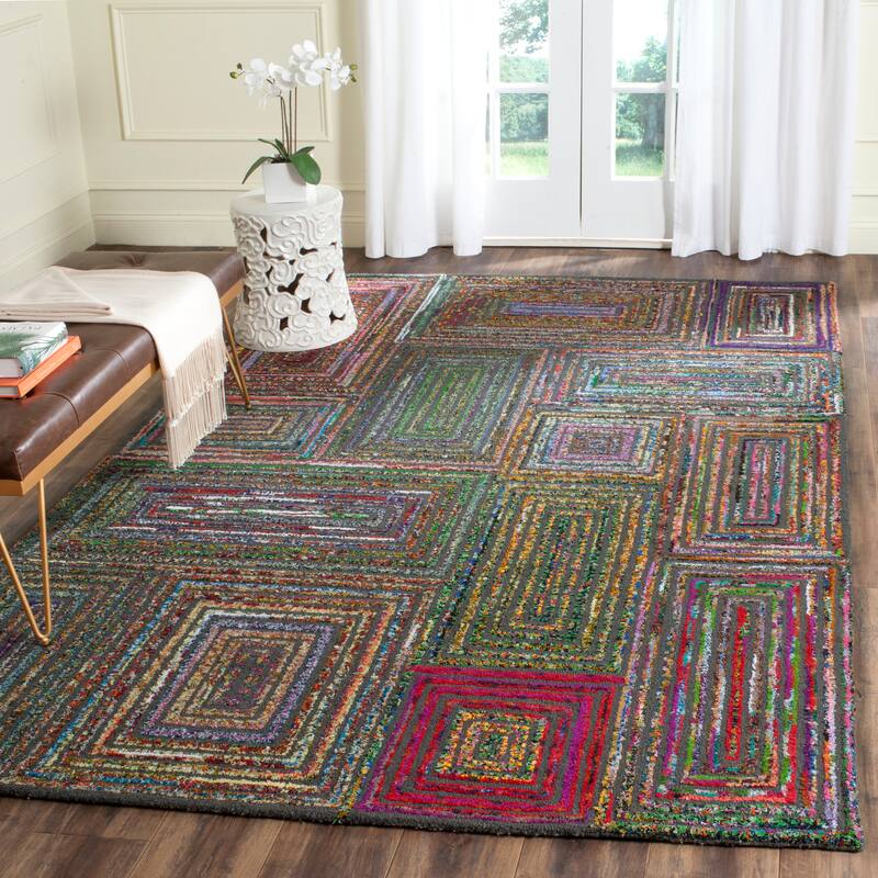 SAFAVIEH Handmade Nantucket Marieka Contemporary Cotton Rug - 4' x 6' - Charcoal