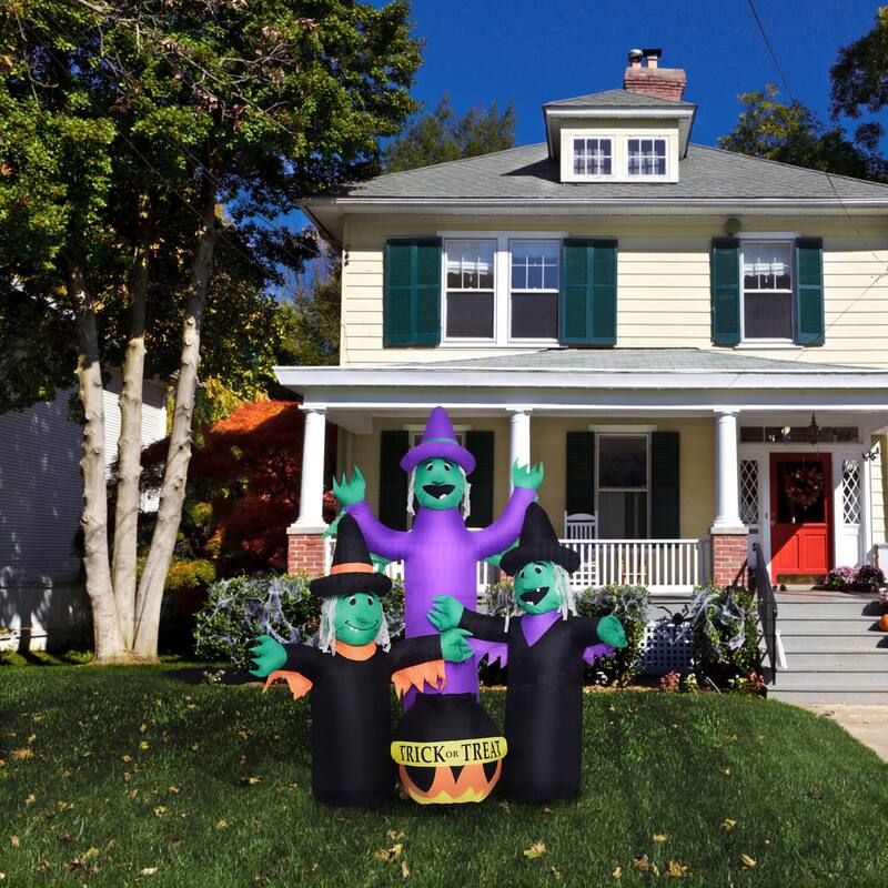 Haunted Hill Farm 6-Ft. Inflatable Pre-Lit Brewing Witch Trio with Cauldron