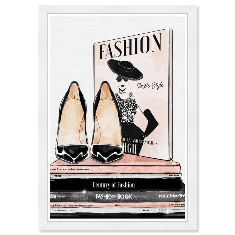 Wynwood Studio 'Fashion Magazine and Books' Fashion and Glam Black Wall Art Framed Print