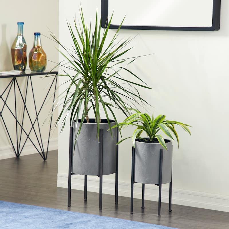 Light Grey or Dark Grey Iron Cylinder Modern Planter Set (Set of 2) - S/2 19", 23"H
