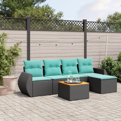 vidaXL 6 Piece Patio Sofa Set with Cushions Black Poly Rattan - 21.7" x 24.4" x 27.2"