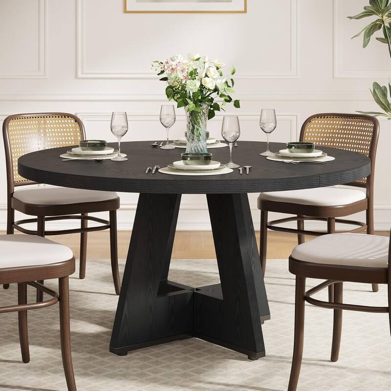 47" Round Wood Dining Table 4-Seater Farmhouse with Wooden Tabletop Cross Base for Dining Room/Kitchen