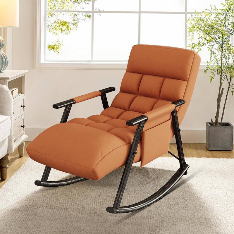 Modern Classic Fabric Upholstered Rocking Chair with Storage Pocket