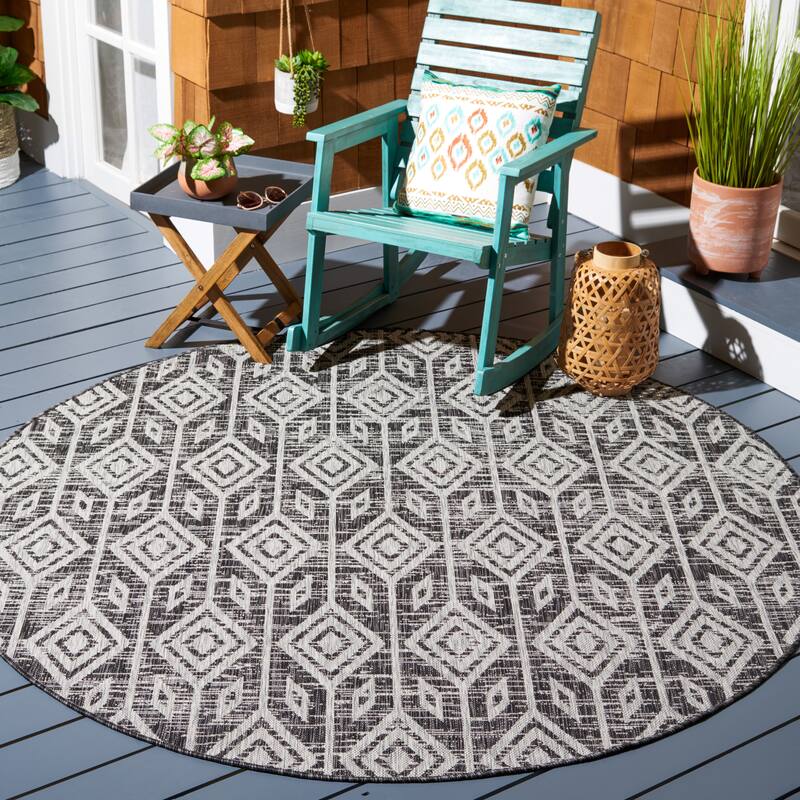 SAFAVIEH Courtyard Isola Indoor/ Outdoor Waterproof Patio Backyard Rug - 6'7" Round - Black/Grey