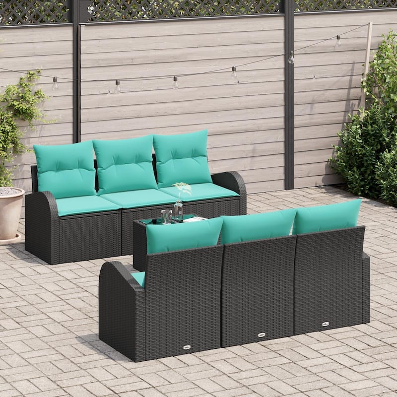 vidaXL 7 Garden Sofa Set with Cushions Black Poly Rattan - 70.5 x 24.4 x 27.2