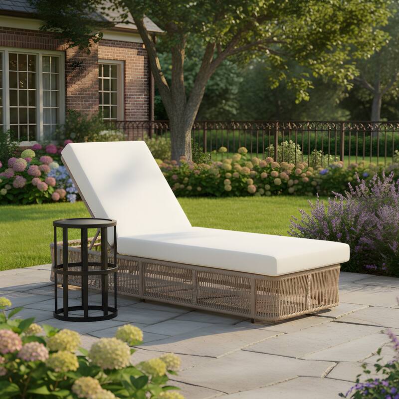 Christopher Knight Home - Outdoor 5-Position Adjustable Sunlounge Set with Woven Rope Base & Ceramic Tile Side Table