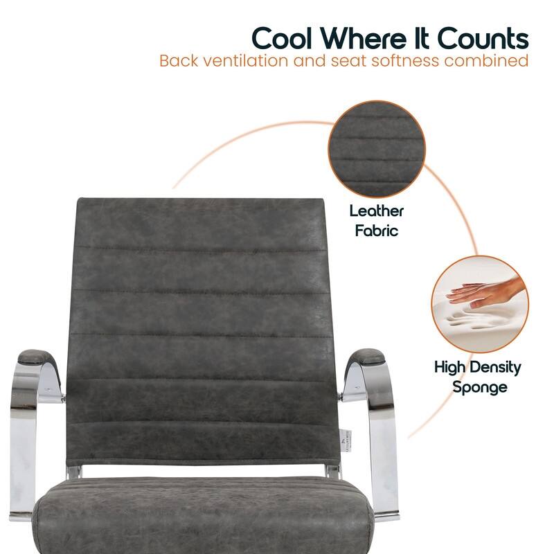 Benmar Series Mid Back Modern Leather Office Executive Desk Chair, Ergonomic Seating with Stainless Steel Sled Base