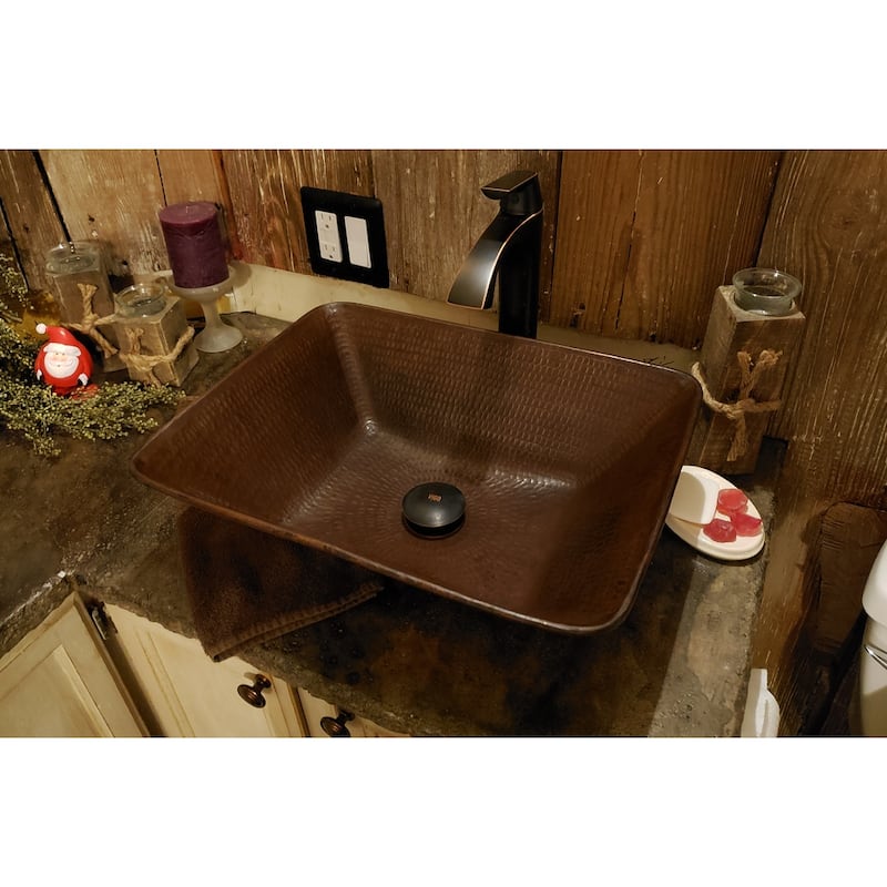17-in Rectangle Wired Rim Vessel Hammered Copper Sink (VREC17WDB)