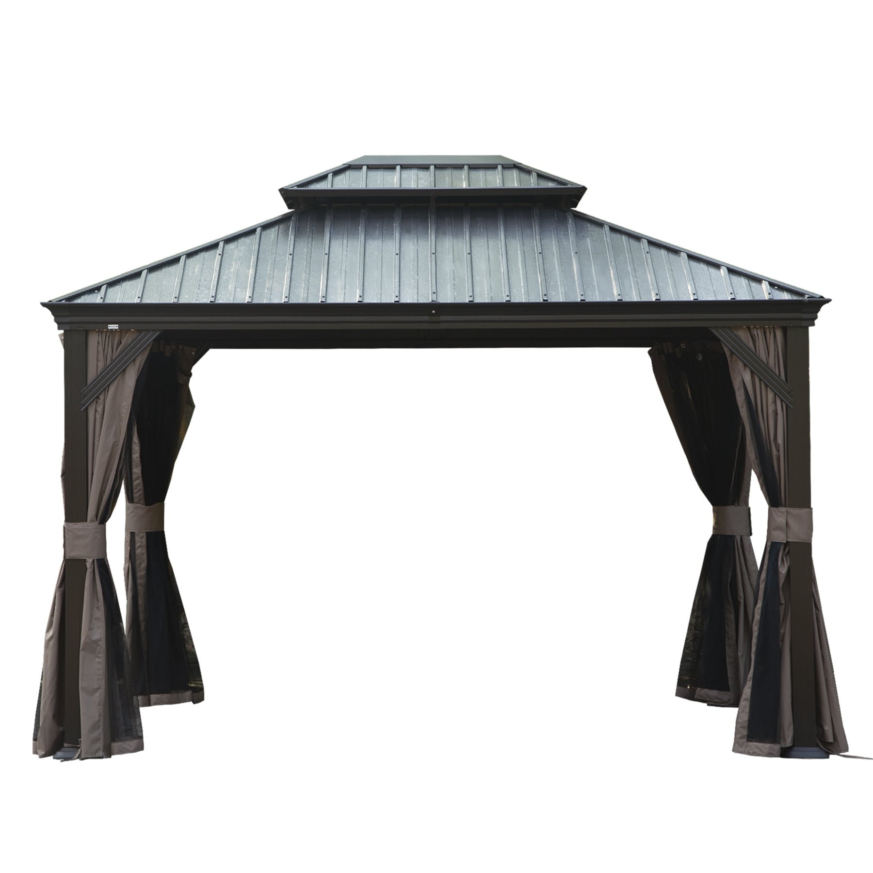 GDFStudio - Aluminum Hardtop Outdoor Patio Gazebo with Drainage & Netting
