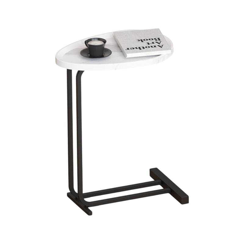 Sofa and Bedside C-Shaped Side Table, Wood C-Shaped End Table with Metal Frame Slide for Bedroom Living Room