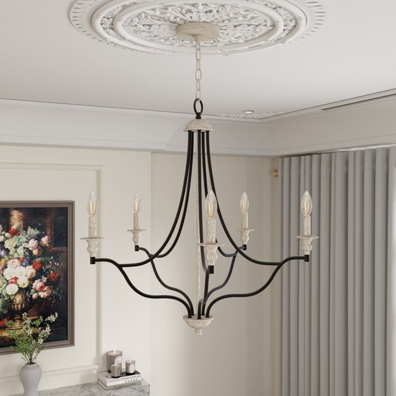 Acroma 5-Light Modern Farmhouse Transitional Style Black Metal Candle Chandelier