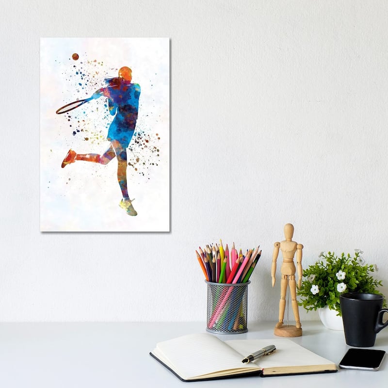 iCanvas "Woman Tennis Player 03 In Watercolor" by Paul Rommer Canvas Print - 12x8x0.75