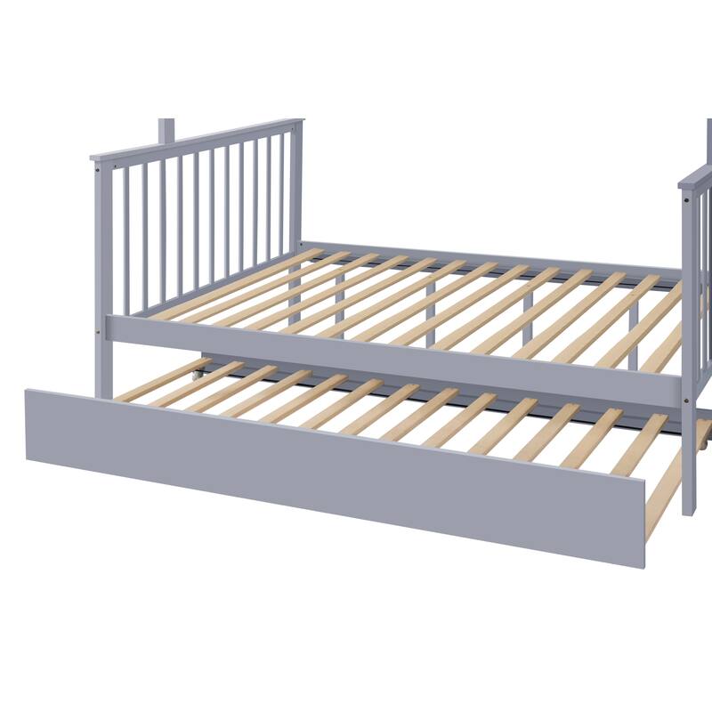 Gray Twin over Full Stairway Bunk Bed with Trundle and Storage