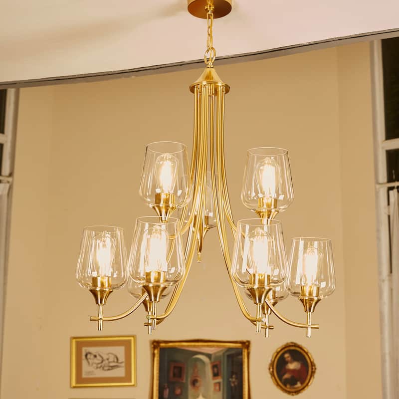 9-Light Shaded Tiered Chandelier