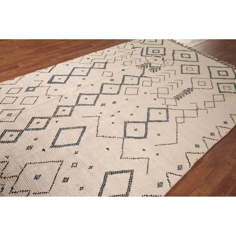 Geometric Ivory Moroccan Area Rug Handmade Wool Carpet - 5'9"x 9'6"
