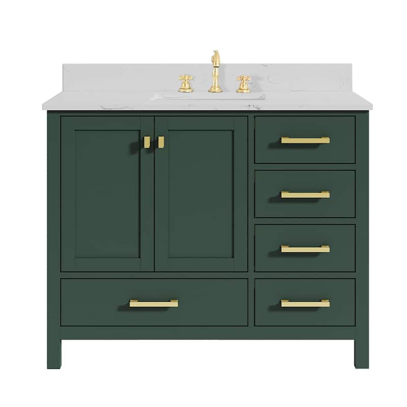 Prismora 42 inch Bathroom Vanity Set in Juniper Green, Middle Sink - Vanity & Engineered Marble Top