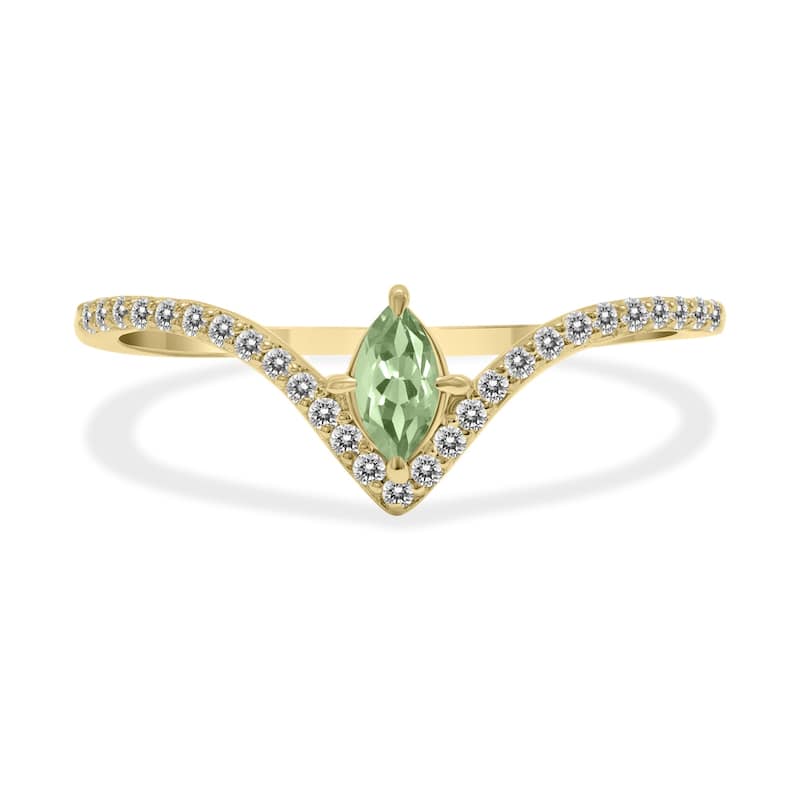 Marquee Jewels 1/4 Carat TW Green Amethyst and Diamond V Shape Ring in 10K Yellow Gold