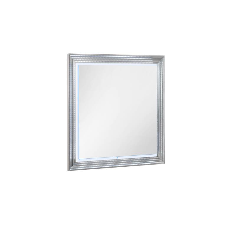 HomeRoots 42" White Wood Square Lighted Dresser Mount Framed Mirror - 41.73 in. x 41.73 in. x 2.05 in.