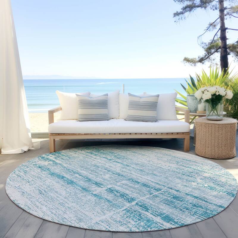 Machine Washable Indoor/ Outdoor Chantille Ombre Solid Rug - Teal - 8' x 8'