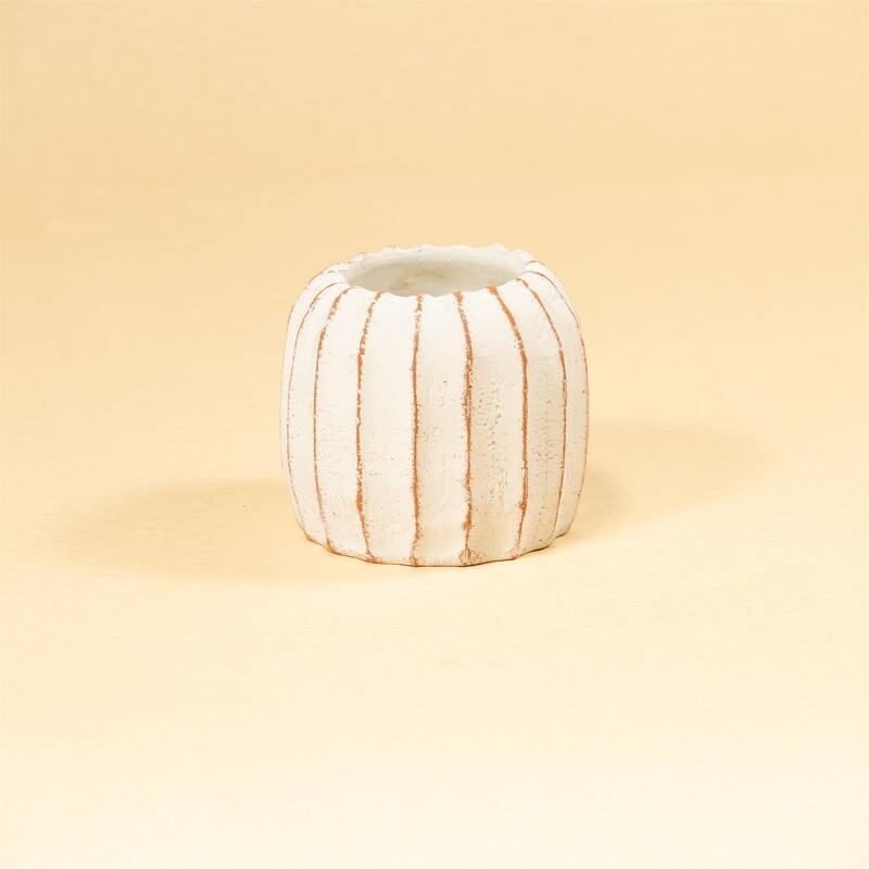 Rustic Fluted Pot White Dia 6.5"- ST - White - White
