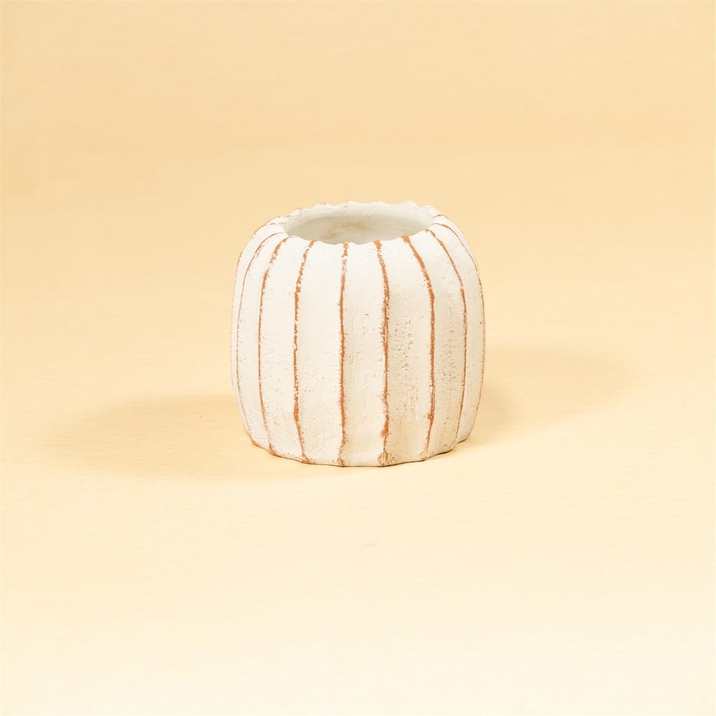 Rustic Fluted Pot White Dia 6.5"- ST - White - White
