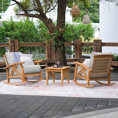 Cambridge Casual Carmel 3-piece Teak Outdoor Rocking Chair Set with Cushion