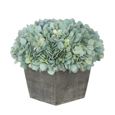 Faux Hydrangea in Grey Washed Wood Cube Planter