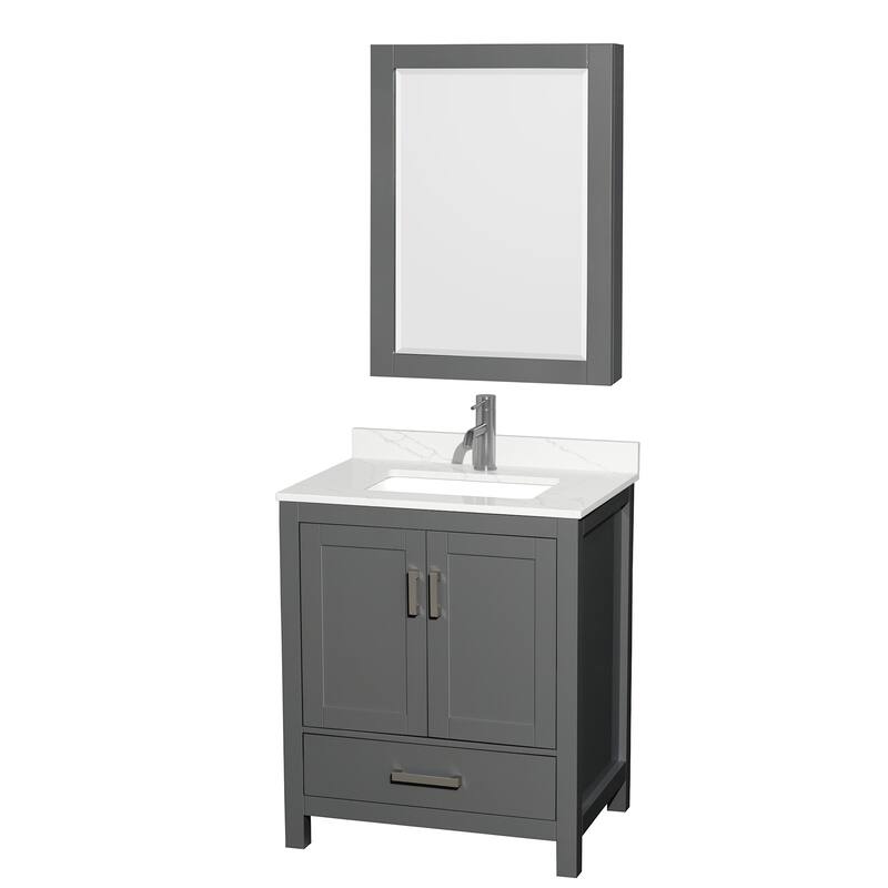 Wyndham Collection WCS141430S-QTZ-UNSMED Sheffield 30" Free Standing - Dark Gray / Giotto Quartz Top / Brushed Chrome