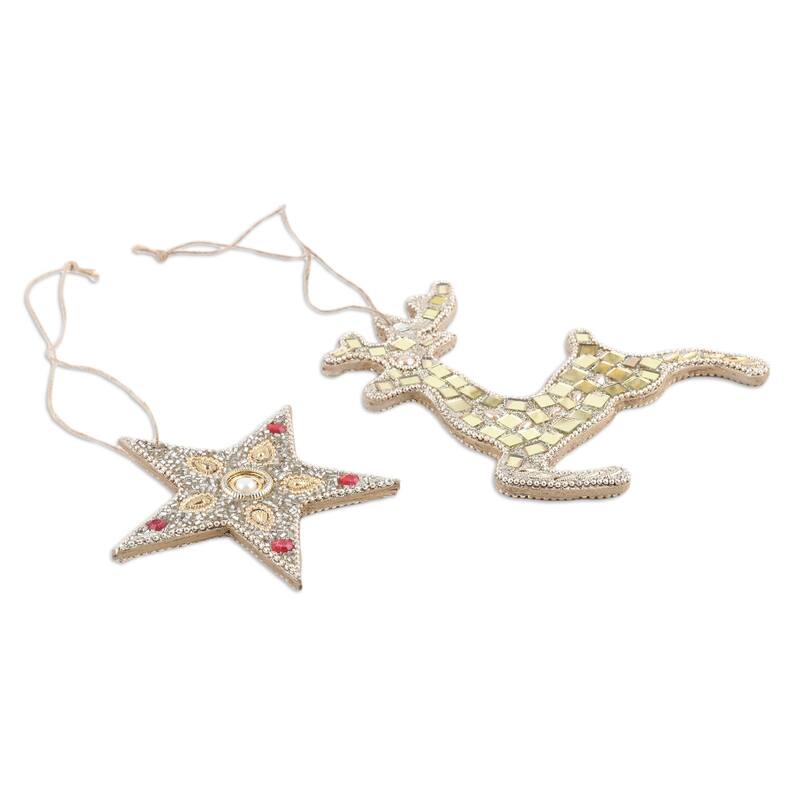 Novica Handmade Dazzling Noel Beaded Wood Ornaments (Set Of 4)