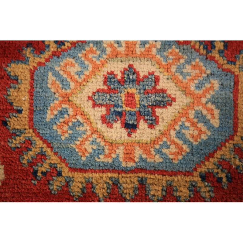 Geometric Red Kazak Oriental Foyer Rug Handmade Wool Carpet - 2'0" x 3'0"