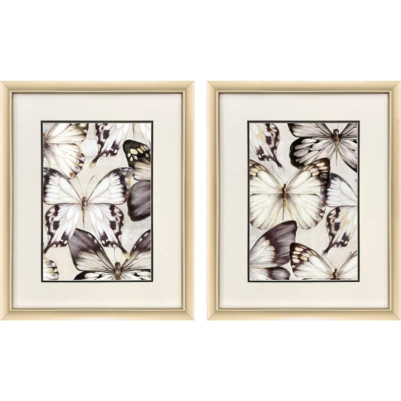 HomeRoots Set Of Two Butterfly Cluster Gold Framed Wall Art