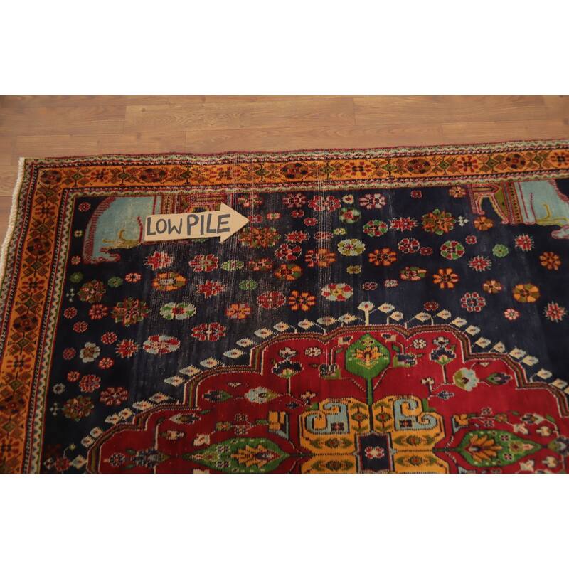 Hand Knotted Oriental 100% Wool Carpet Traditional Tribal Navy Blue & Blues Kashkoli Area Rug - 4' 8'' X 4' 5''