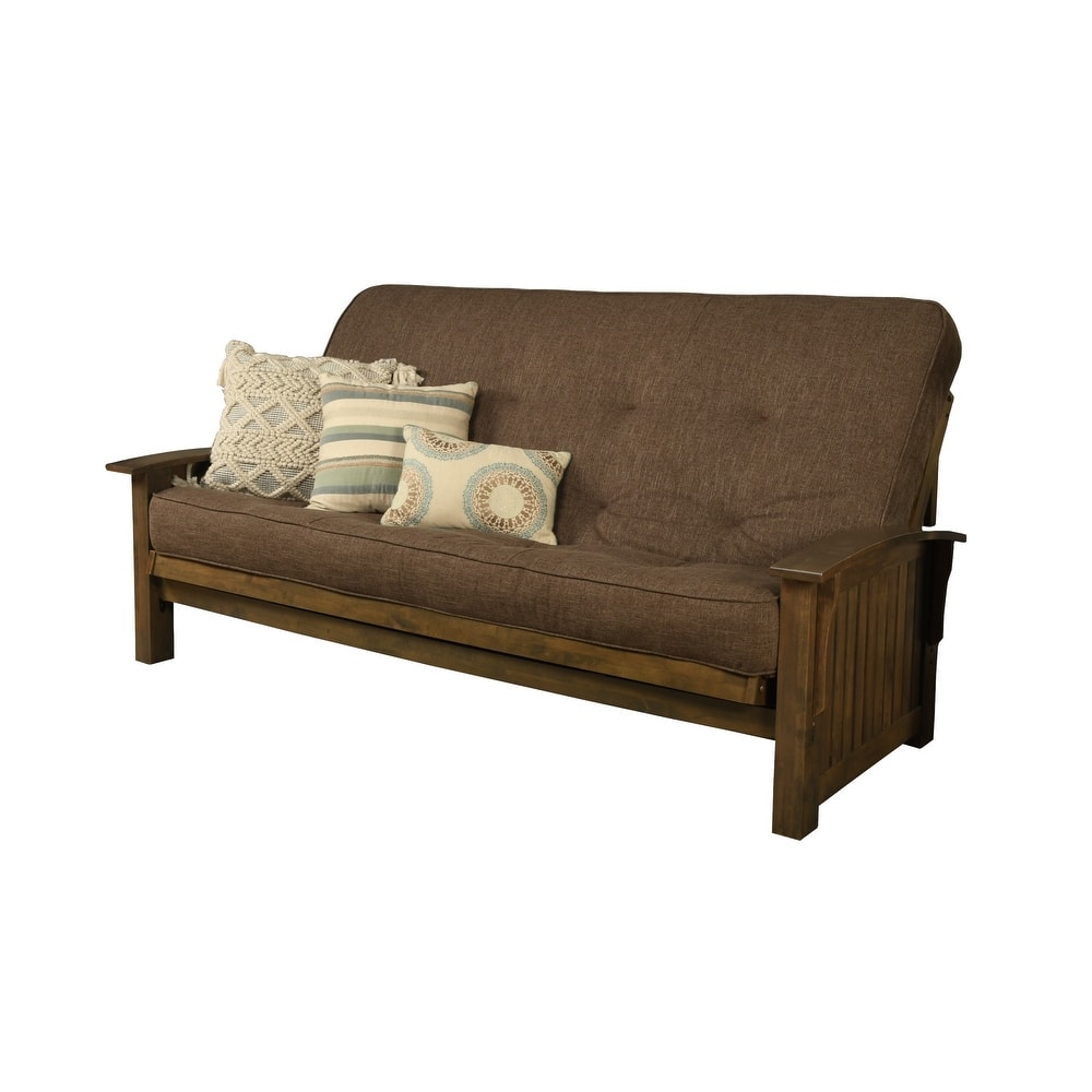 Somette Washington Queen-size Futon Set in Rustic Walnut Finish with Linen Mattress